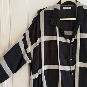 Ichi Antiquities Black and White Plaid Button-Up Dress